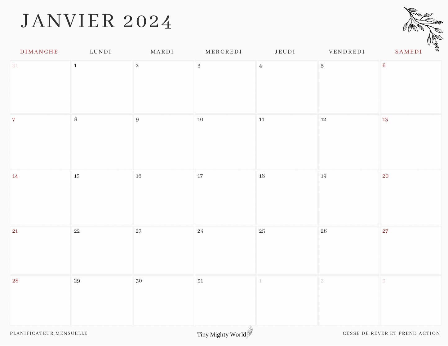 2024 Large Calendar Minimaliste