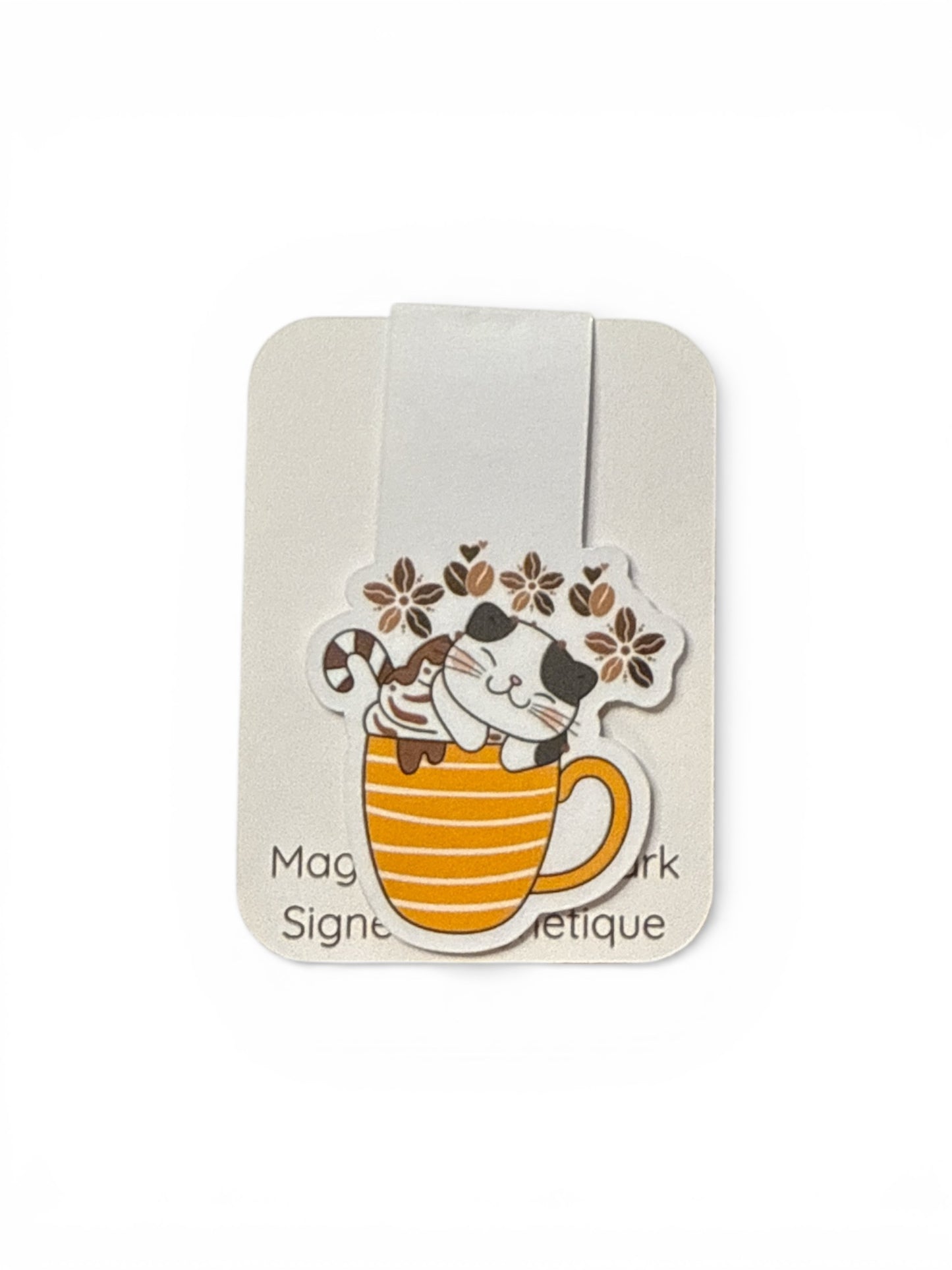 Coffee Cat Die-Cut Magnetic Bookmark – Artistic Page Holder - 1 unit