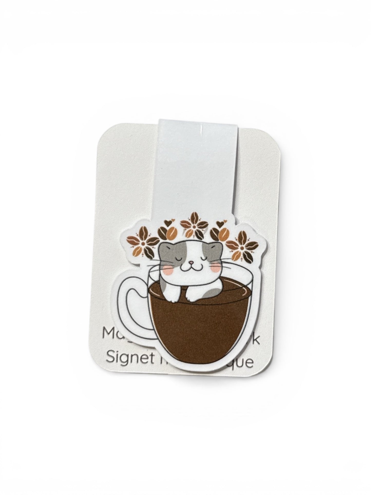 Coffee Cat Die-Cut Magnetic Bookmark – Artistic Page Holder - 1 unit