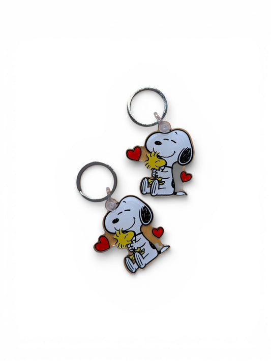 White Dog Yellow bird Heart Acrylic Keychain