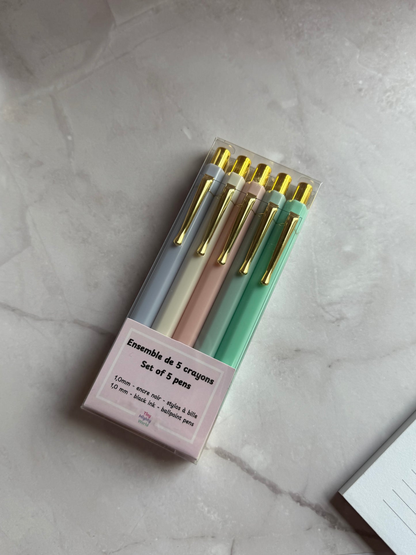 Pastel Ballpoint Pen Set | Black Ink | Gold Accent | Tiny Mighty World