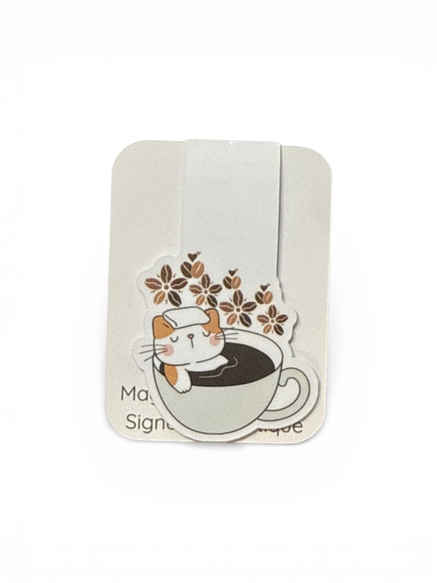 Coffee Cat Die-Cut Magnetic Bookmark – Artistic Page Holder - 1 unit