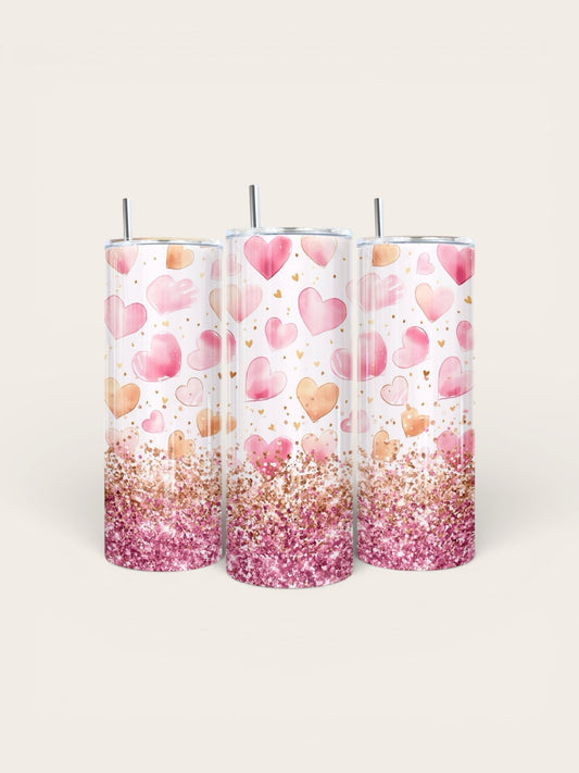 Tumbler 20 oz -  Heart Love Pink Tumbler - Insulated Stainless Steel