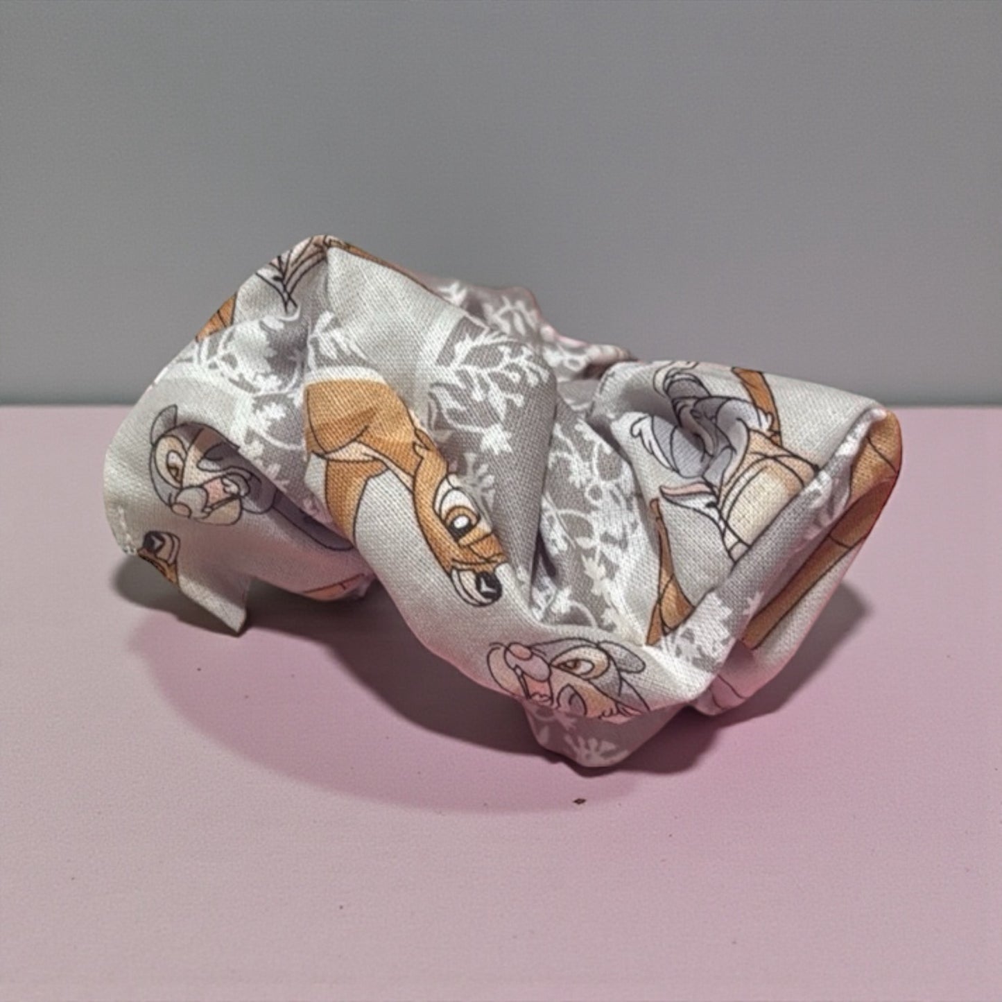 Deer Rabbit Grey Scrunchie– Cotton Fabric – Soft & Lovey 🎀 - Chouchou