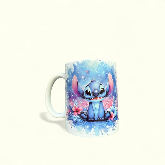 Blue Alien Flowery White mug