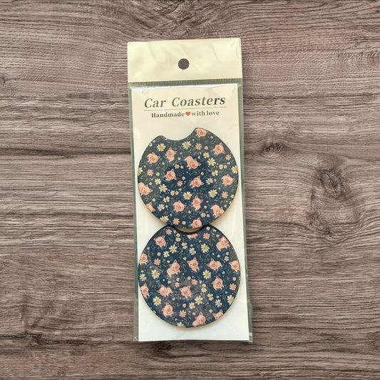 Pig cutie blue back- Absorbent Car Coasters – Cute & Functional Car Accessories (Set of 2)