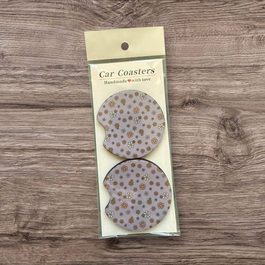 Purple Flower Halloween - Absorbent Car Coasters – Cute & Functional Car Accessories (Set of 2)