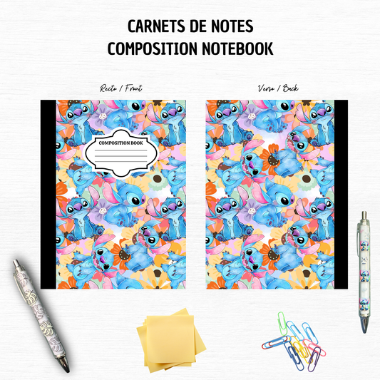 Mix Flower Blue Alien - Composition Notebook – 7x10 inches, 100 Lined Pages – Trendy Stationery