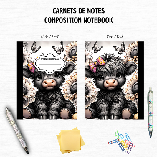 Sunflower Highland Cow - Composition Notebook – 7x10 inches, 100 Lined Pages – Trendy Stationery