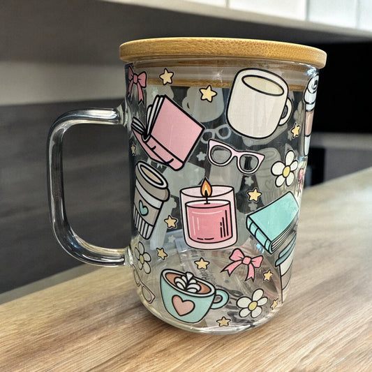 Tasse à café avec bougie et livre 17 oz