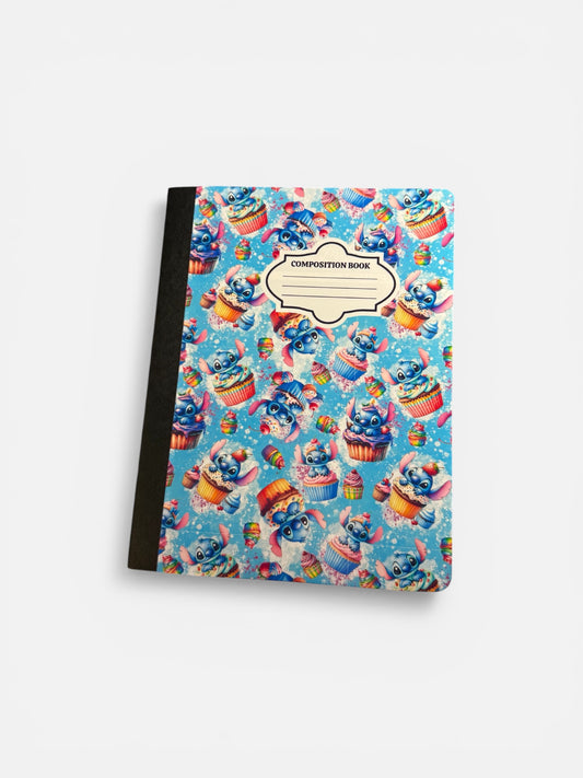 Blue Alien Cupcake  - Composition Notebook – 7x10 inches, 100 Lined Pages – Trendy Stationery