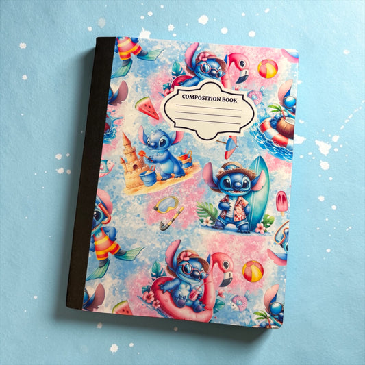 Blue Alien Summer Beach Wave  - Composition Notebook – 7x10 inches, 100 Lined Pages – Trendy Stationery