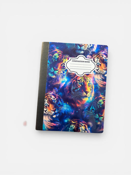 Tiger Colorful Spatial - Composition Notebook – 7x10 inches, 100 Lined Pages – Trendy Stationery