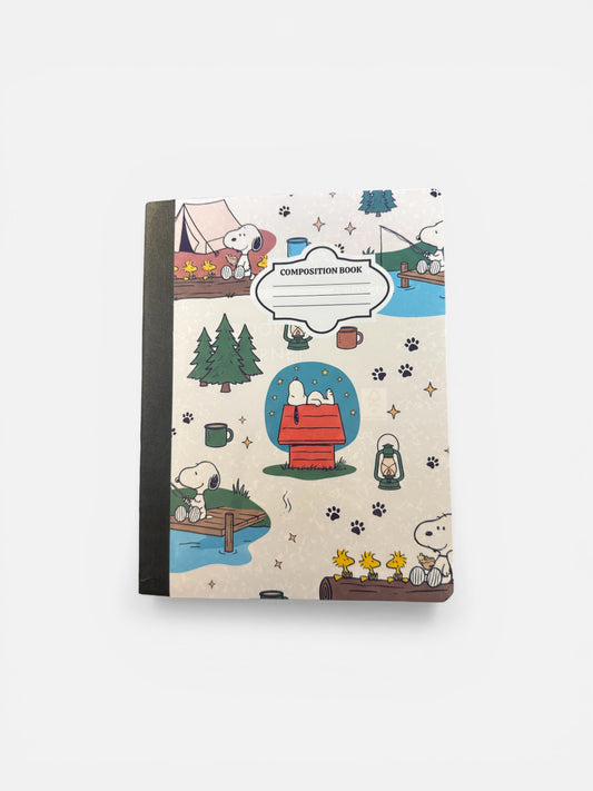 White Dog Camping - Composition Notebook – 7x10 inches, 100 Lined Pages – Trendy Stationery
