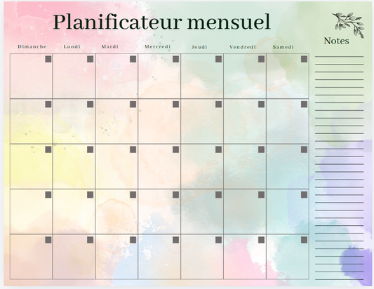 Watercolor Monthly Planner Notepad (no dates)