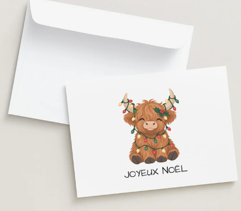Highland Cow Christmas Lights Holiday - Holiday Wishes Greeting Card 🎄 | Envelope Included