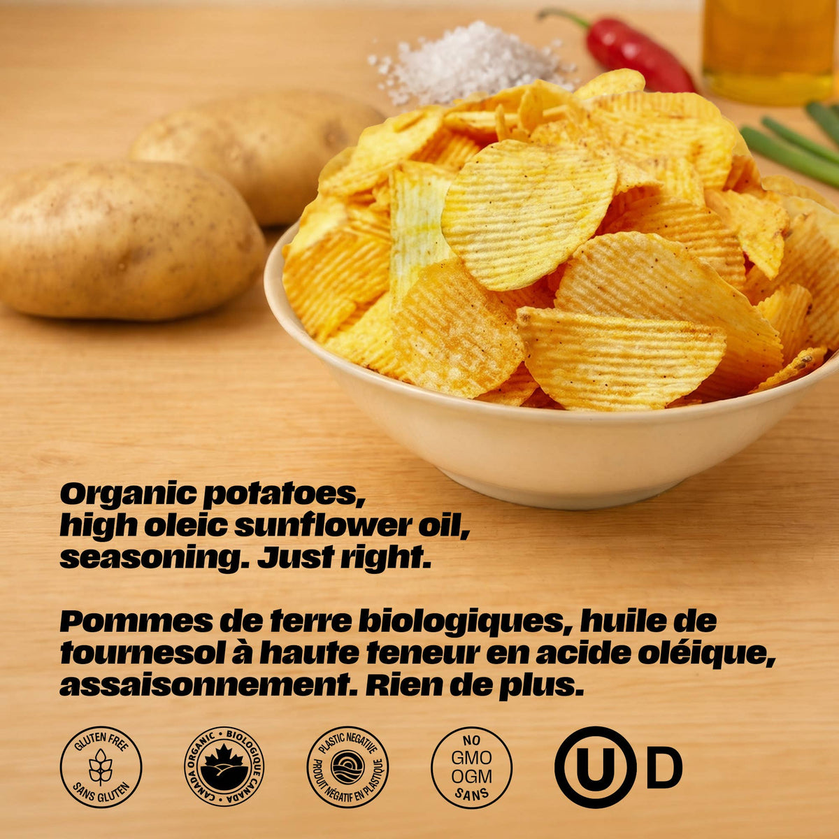 Rumbles Chips de pomme de terre biologiques saveur crème sure et oignon 135g