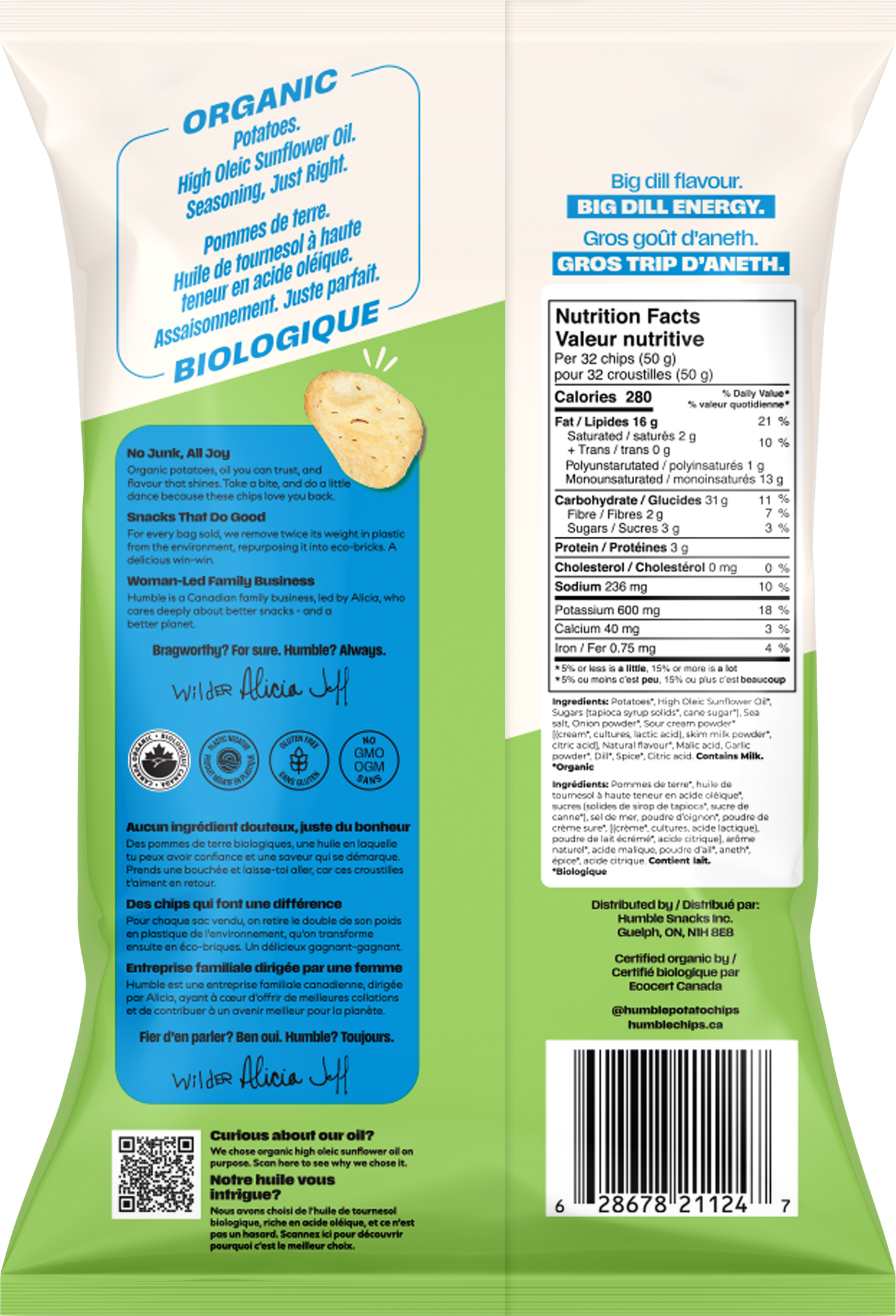 Chips de pomme de terre biologiques saveur aneth crémeuse 135 g