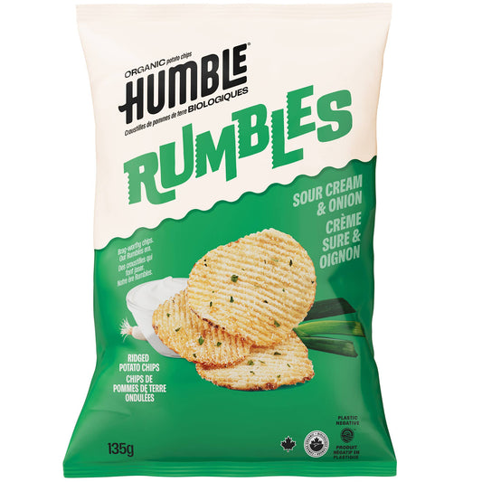 Rumbles Chips de pomme de terre biologiques saveur crème sure et oignon 135g