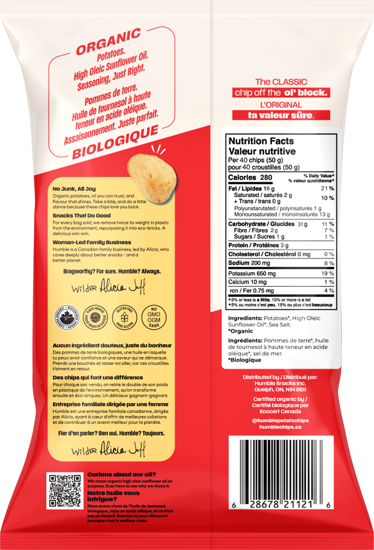 Chips de pomme de terre biologiques originales 135 g
