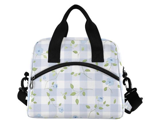 XL Insulated Lunch Bag | Blue Blossom Gingham | 15L Thermal Cooler Tote