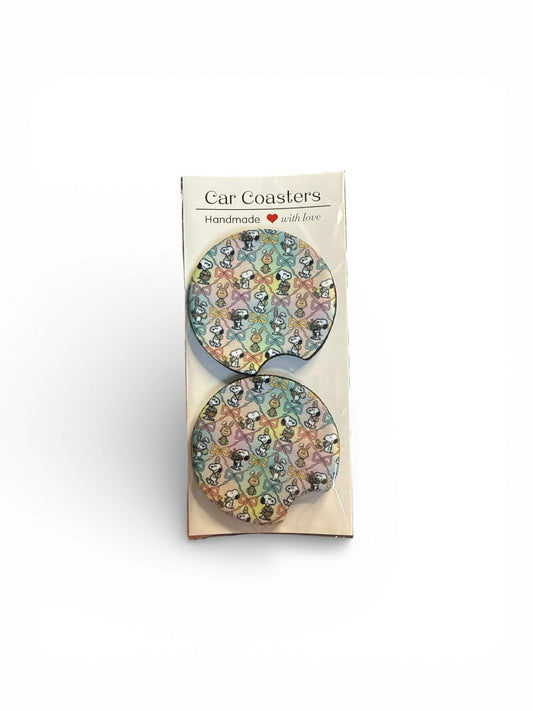 White dog - Absorbent Car Coasters – Cute & Functional Car Accessories (Set of 2)
