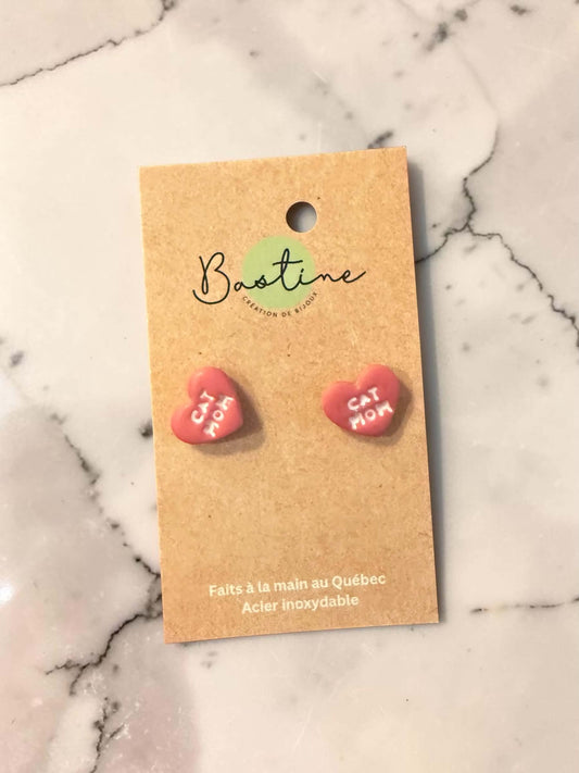 Earring heart (cat mom)