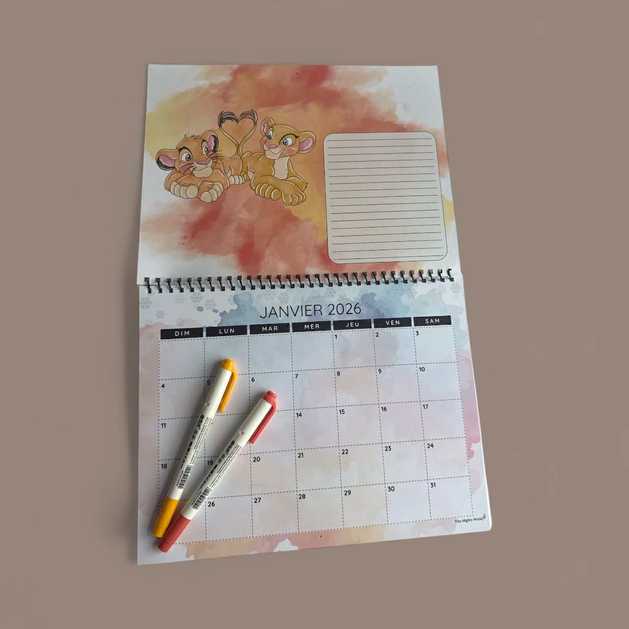 Lion (Orange lion)/ Lion (Lion orange)/ Calendrier mural 2026 / 2026 Wall Calendar