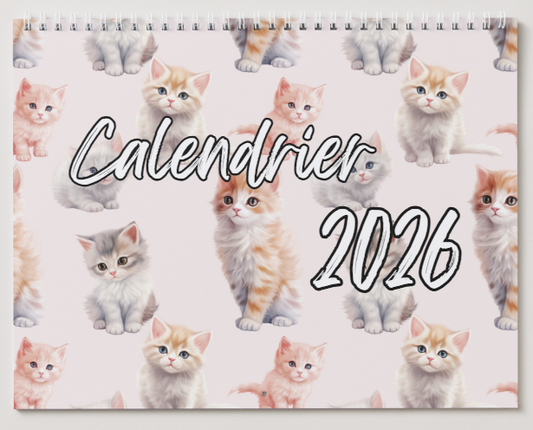 Cat/ chat/ Calendrier mural 2026 / 2026 Wall Calendar