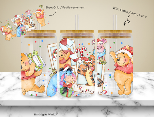 UV DTF Decal or Glass Cup – 16oz Cup or Transfer Sheet Option - Christmas Bear Friends Merry Fairytale