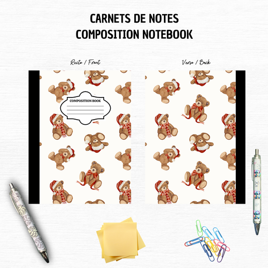 Christmas Bear Winter - Composition Notebook – 7x10 inches, 100 Lined Pages – Trendy Stationery