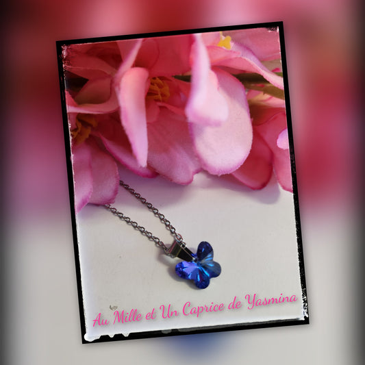 Blue butterfly - Delicate Minimal Necklace – Stainless steel – Timeless Gift