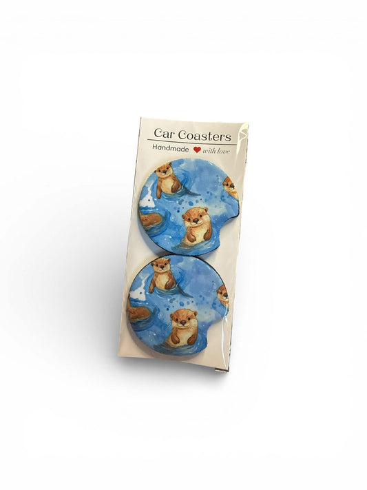 Otter  - Absorbent Car Coasters – Cute & Functional Car Accessories (Set of 2)