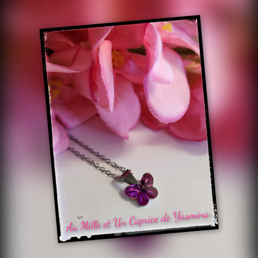 Fushia butterfly - Delicate Minimal Necklace – Stainless steel – Timeless Gift