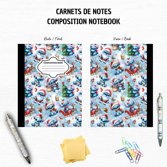 Blue alien Christmas - Composition Notebook – 7x10 inches, 100 Lined Pages – Trendy Stationery