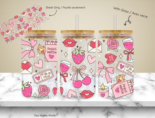 UV DTF Decal or Glass Cup – 16oz Cup or Transfer Sheet Option - Books and strawberry