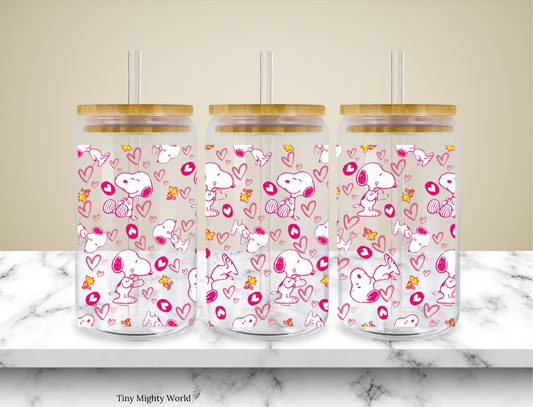UV DTF Decal or Glass Cup – 16oz Cup or Transfer Sheet Option -  Dog Heart Pink