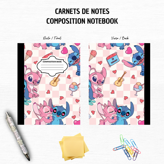 Valentines Blue Alien Love - Composition Notebook – 7x10 inches, 100 Lined Pages – Trendy Stationery