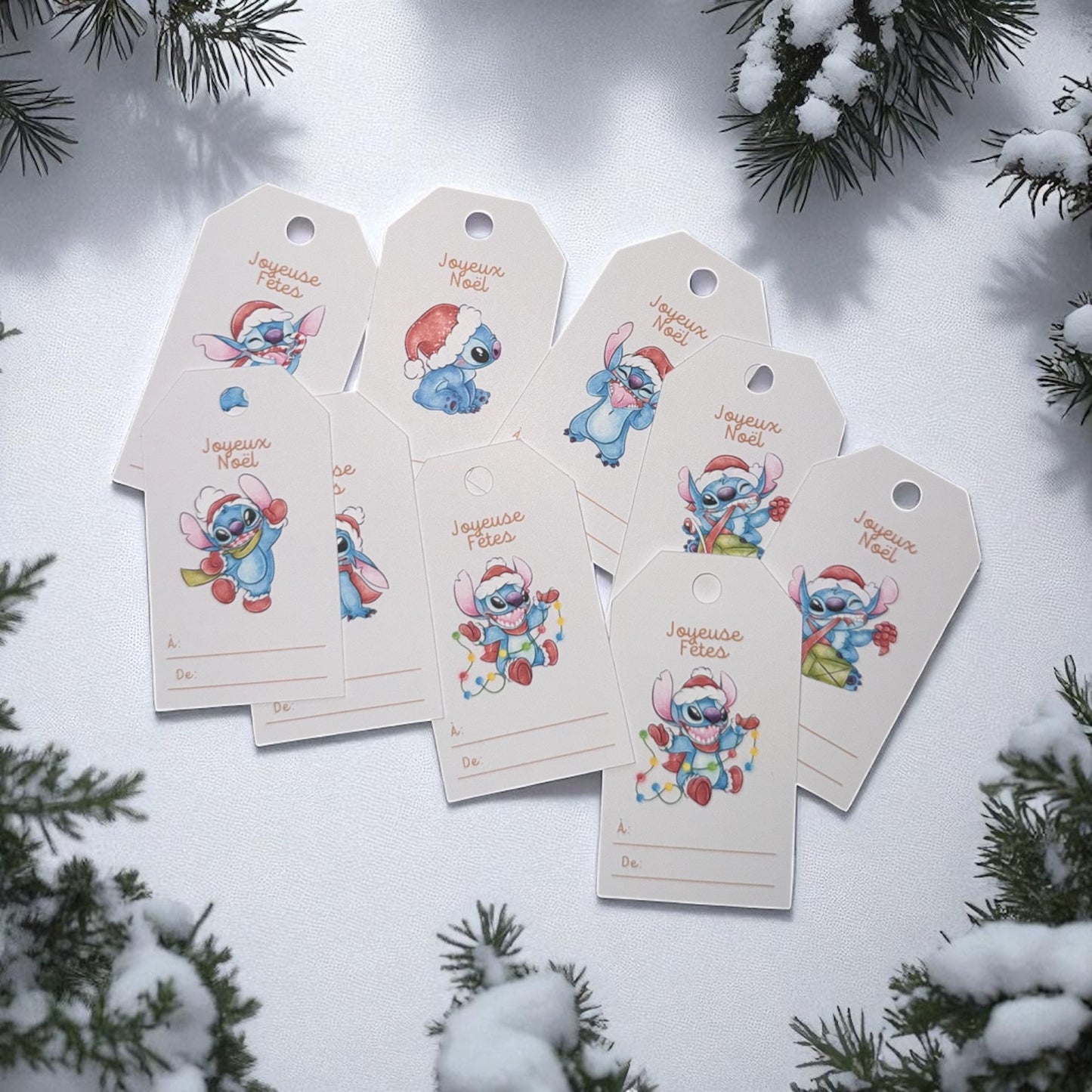 Étiquettes de Noël Cartonnées  Alien Bleu – Lot de 9 Étiquettes Cadeaux Festives 🎄
