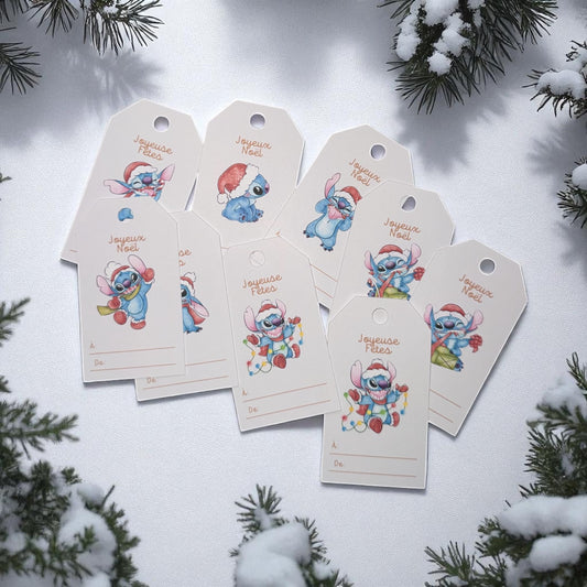 Étiquettes de Noël Cartonnées  Alien Bleu – Lot de 9 Étiquettes Cadeaux Festives 🎄